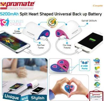 Promate Couple 5200mAh Split Heart Universal Back